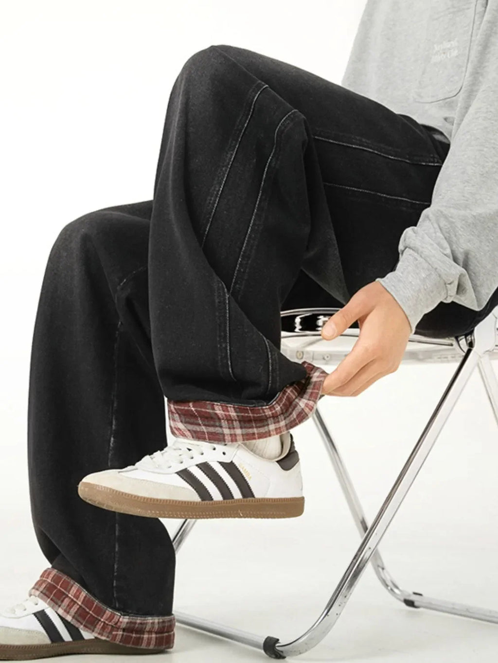 Men's Plus Size Plaid Hem Loose Fit Jeans - tif-shop24.de