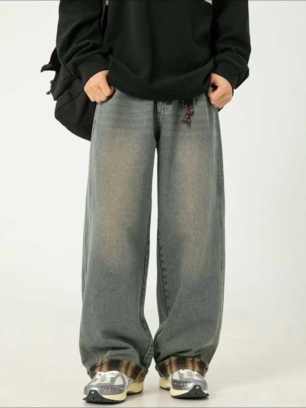 Men's Plus Size Plaid Hem Loose Fit Jeans - tif-shop24.de