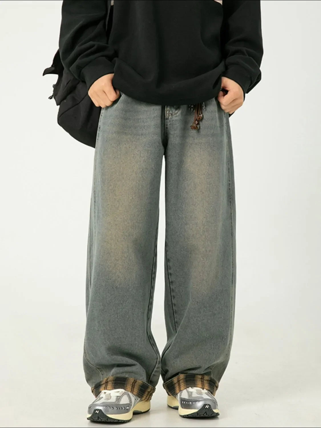 Men's Plus Size Plaid Hem Loose Fit Jeans - tif-shop24.de