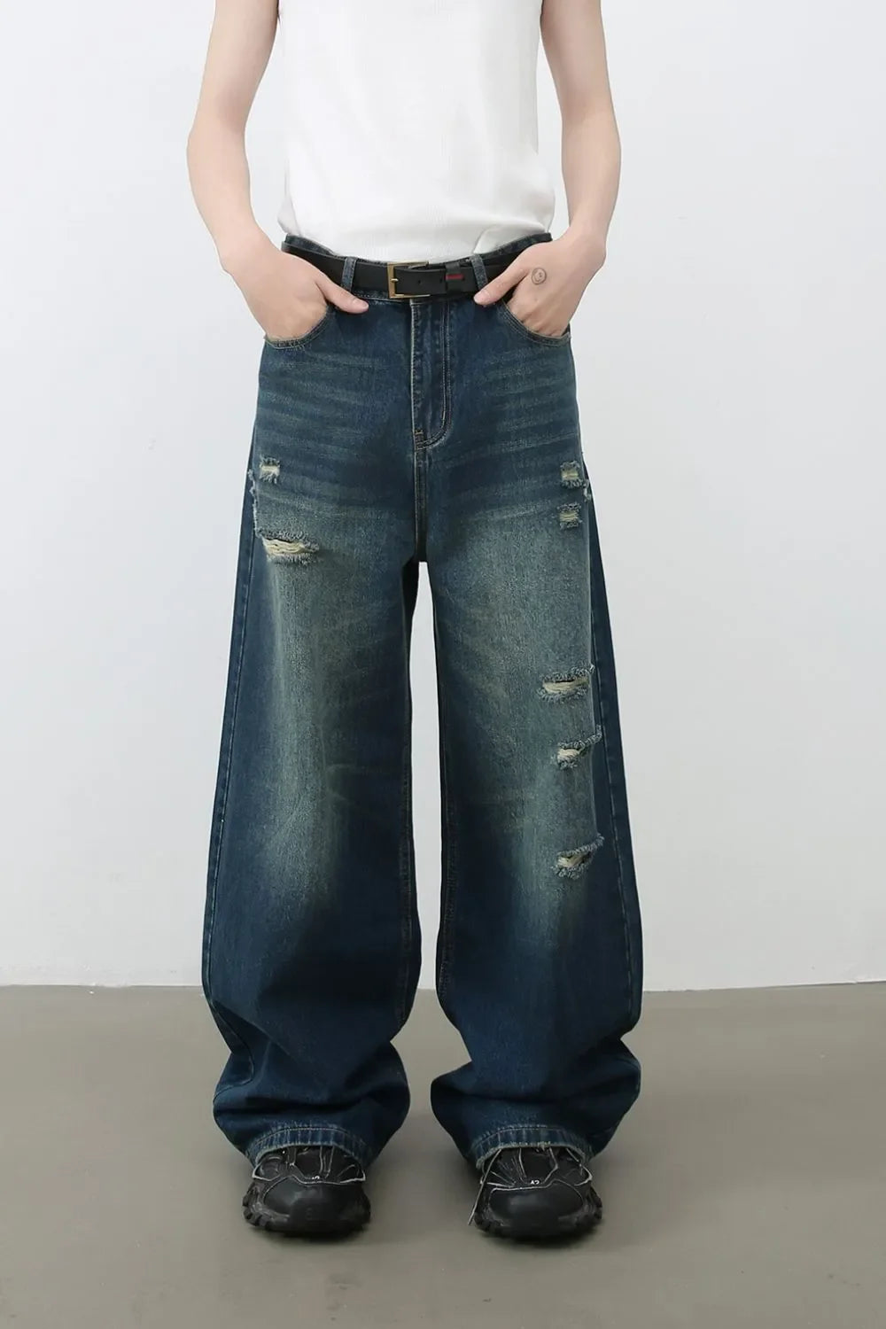 Men's Distressed Wide Leg Jeans - tif-shop24.de