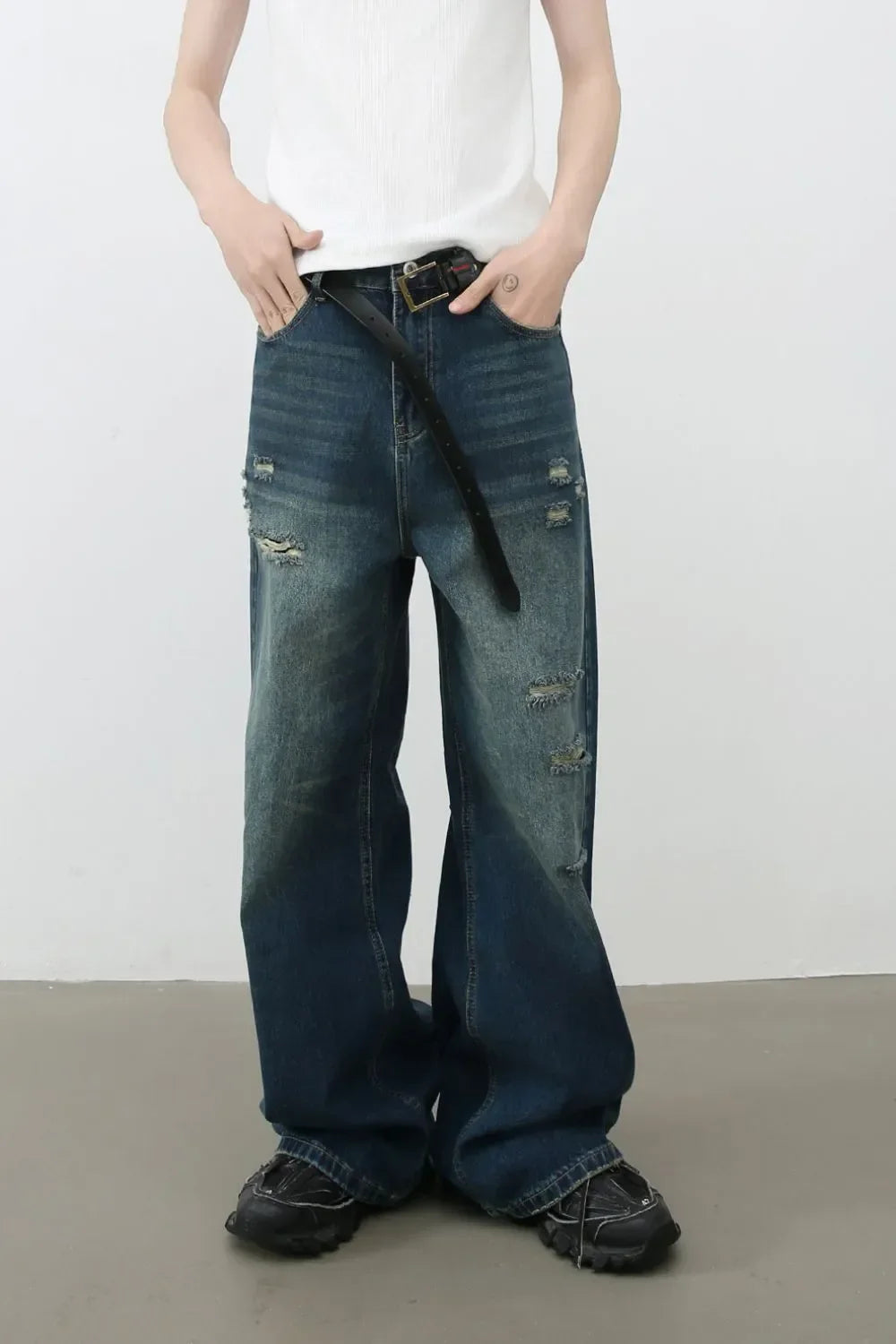 Men's Distressed Wide Leg Jeans - tif-shop24.de