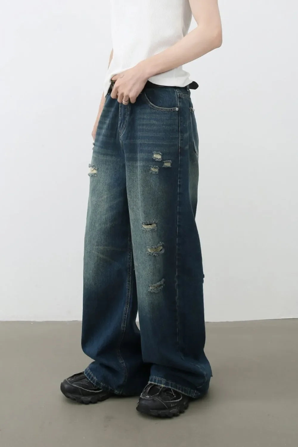 Men's Distressed Wide Leg Jeans - tif-shop24.de