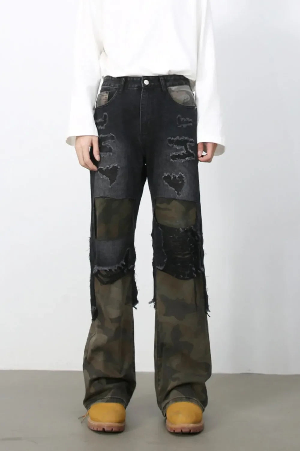 Men's Frayed Hem Camouflage Jeans - tif-shop24.de