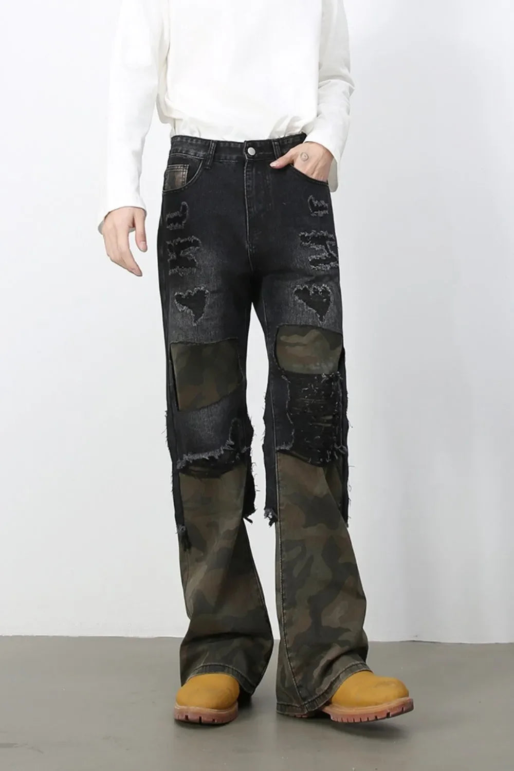 Men's Frayed Hem Camouflage Jeans - tif-shop24.de