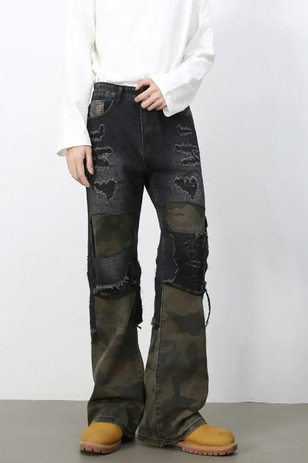 Men's Frayed Hem Camouflage Jeans - tif-shop24.de