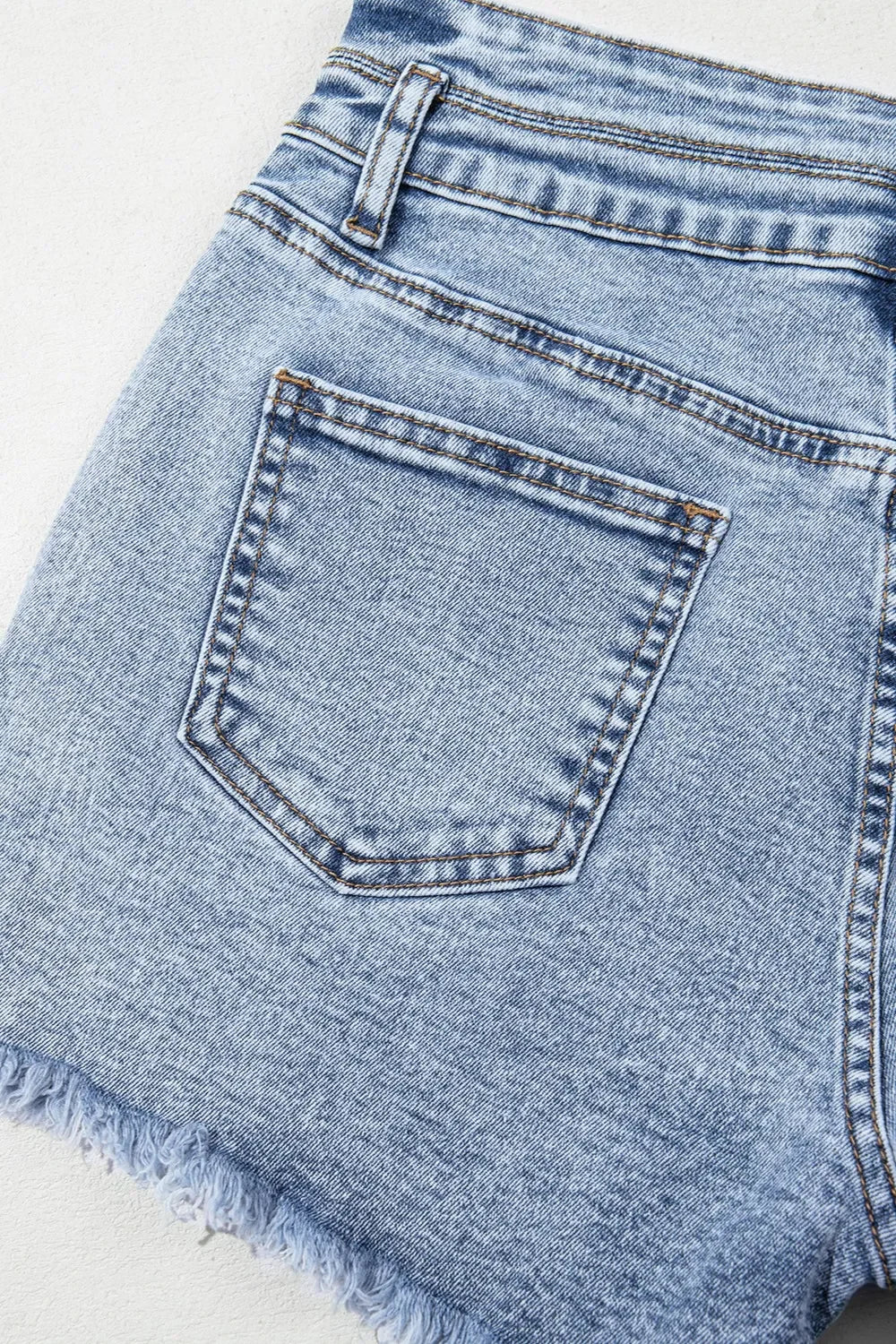Rhinestone Light Wash Raw Hem High Waist Denim Shorts - tif-shop24.de