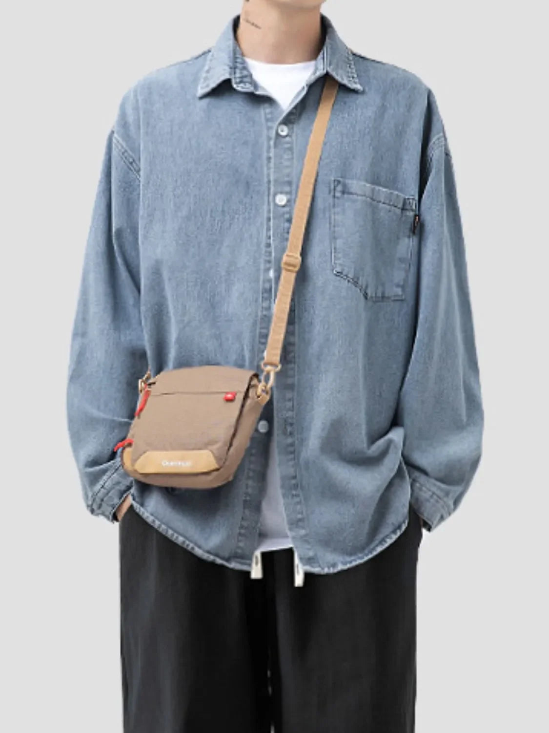 Men's Plus Size Collared Neck Long Sleeve Denim Shirt - tif-shop24.de