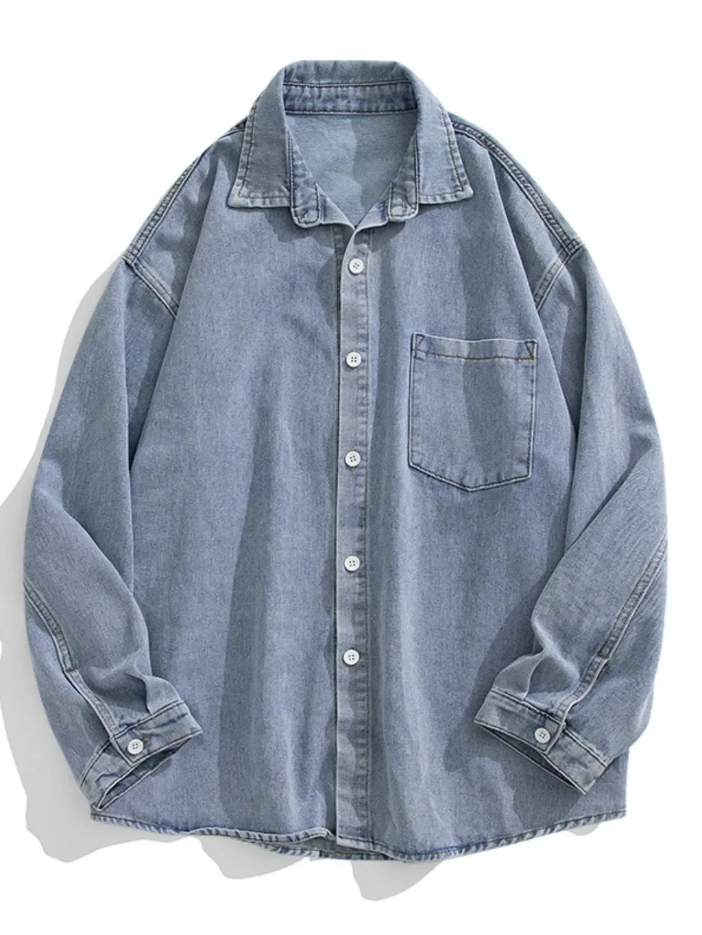 Men's Plus Size Collared Neck Long Sleeve Denim Shirt - tif-shop24.de
