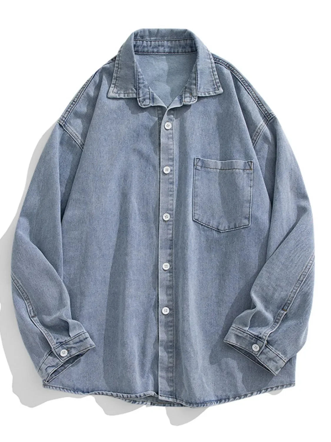 Men's Plus Size Collared Neck Long Sleeve Denim Shirt - tif-shop24.de