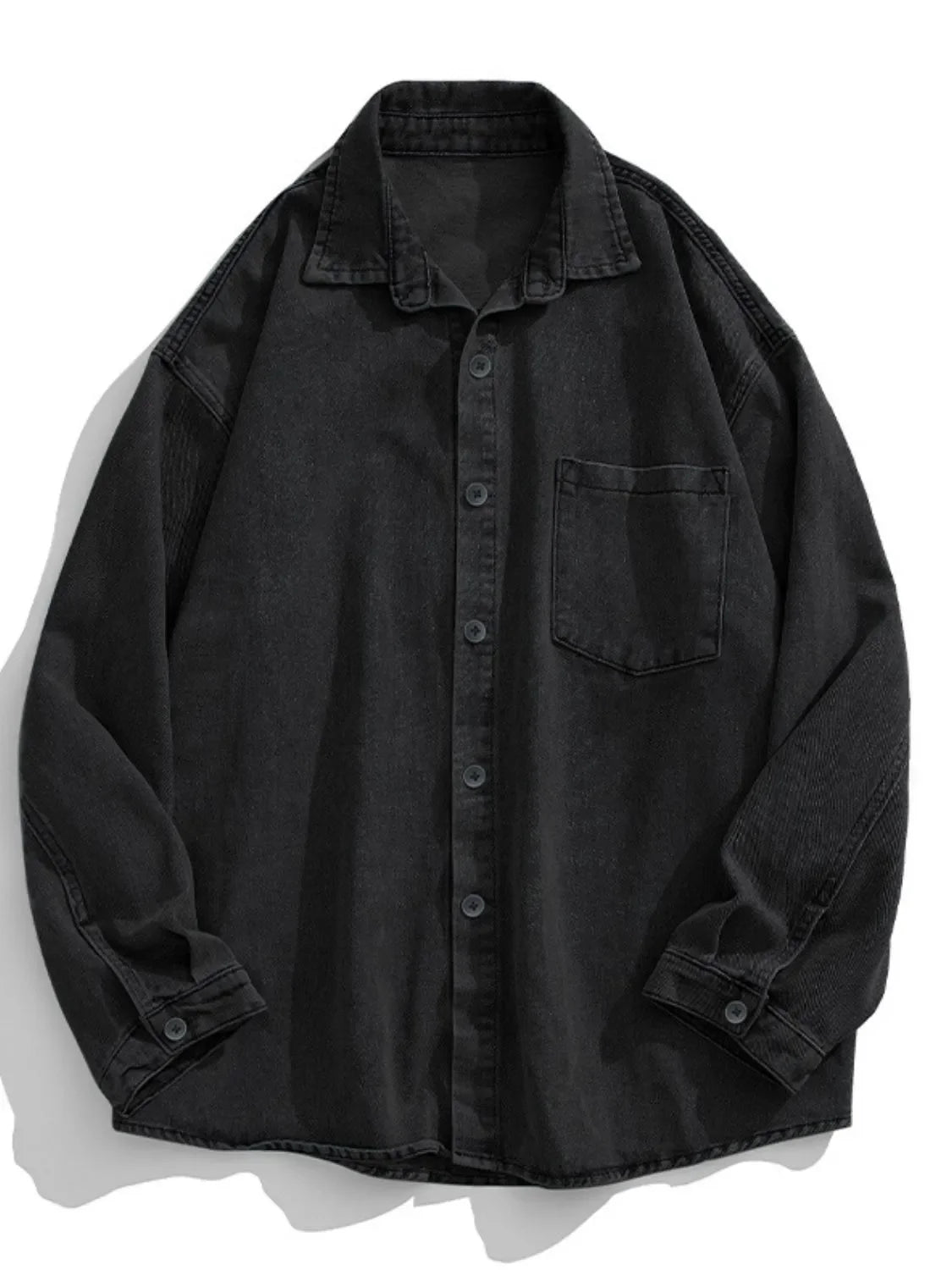 Men's Plus Size Collared Neck Long Sleeve Denim Shirt - tif-shop24.de