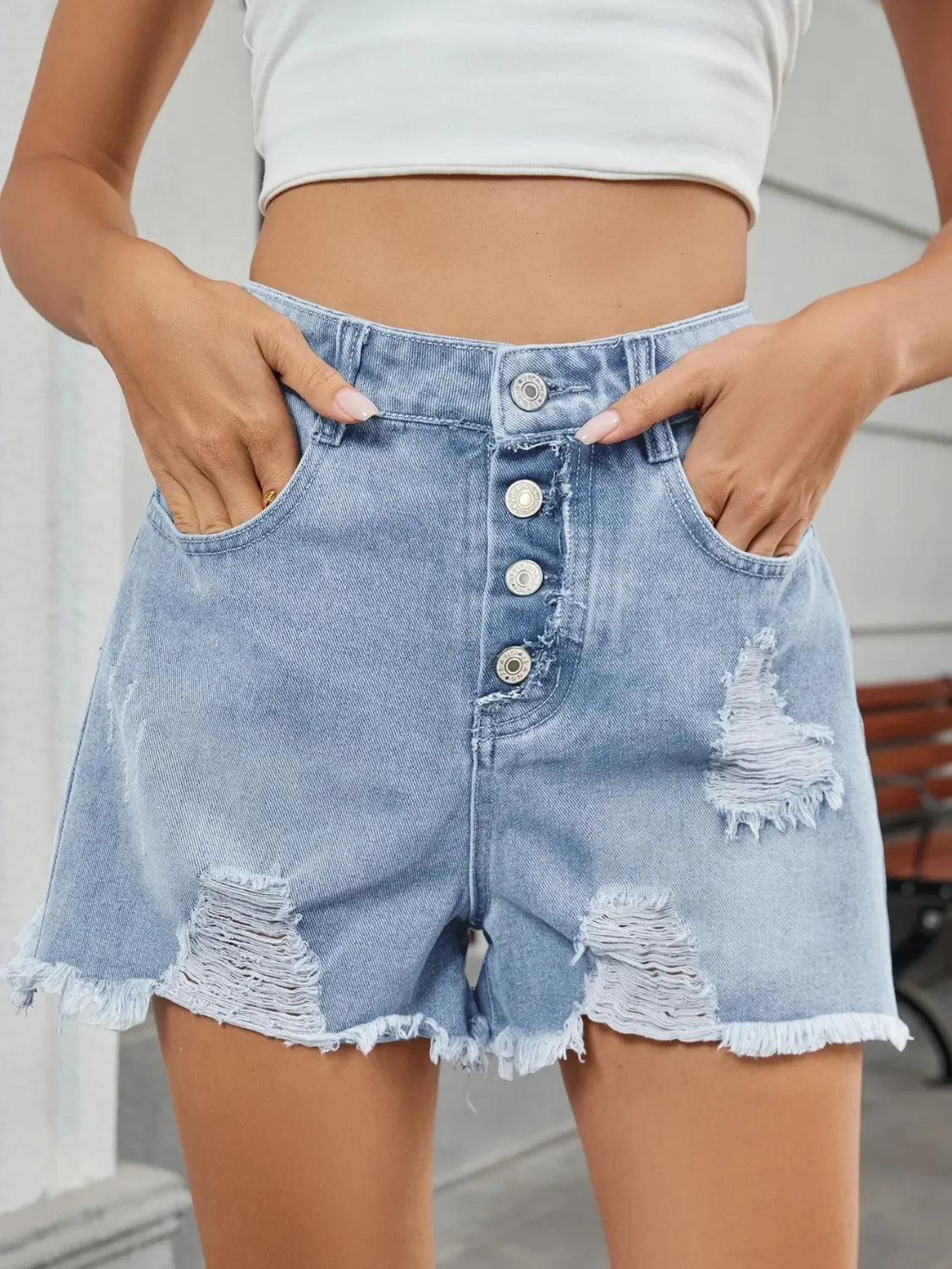 Distressed Raw Hem Denim Shorts - tif-shop24.de