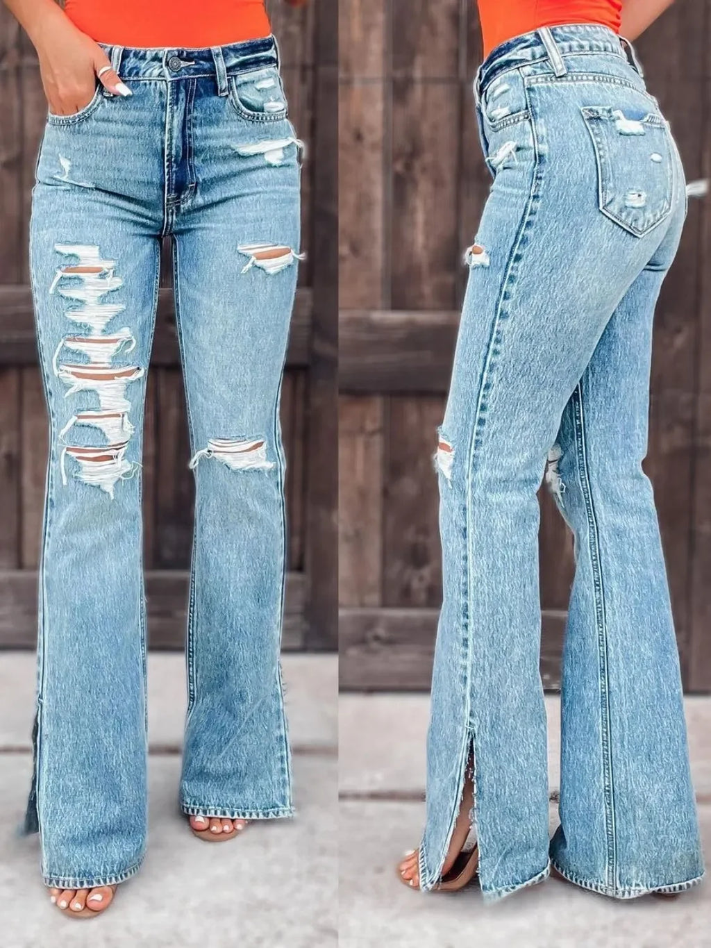 Distressed Slit Bootcut Jeans - tif-shop24.de
