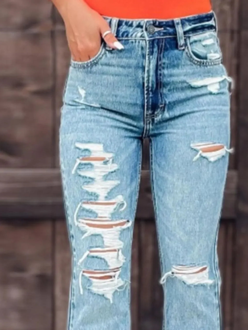 Distressed Slit Bootcut Jeans - tif-shop24.de