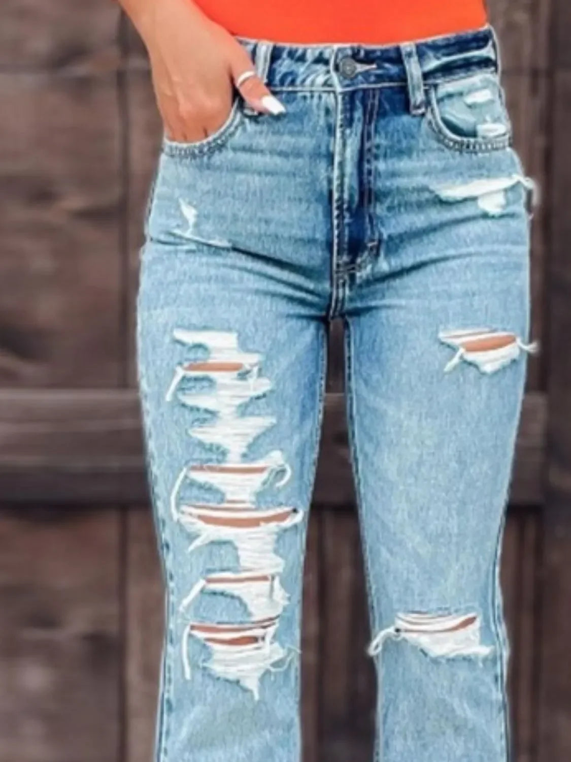 Distressed Slit Bootcut Jeans - tif-shop24.de