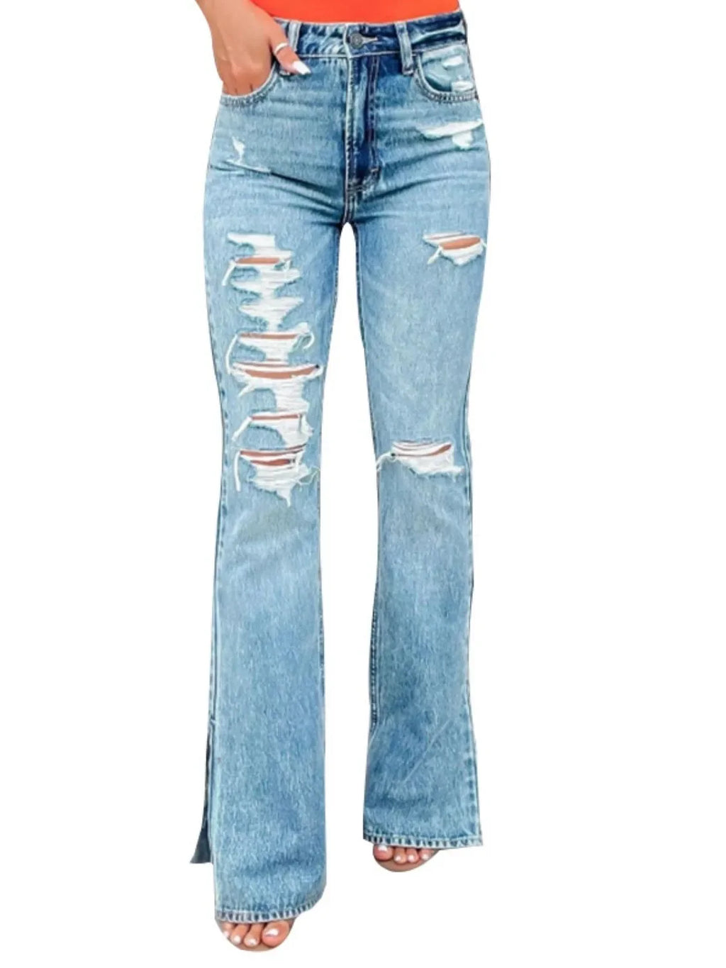 Distressed Slit Bootcut Jeans - tif-shop24.de