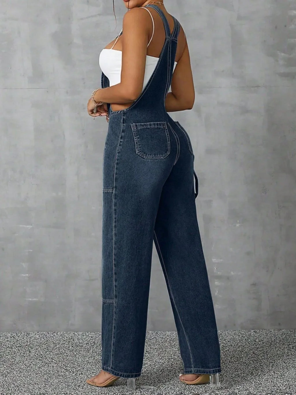Zip Front Wide Strap Denim Overalls - tif-shop24.de