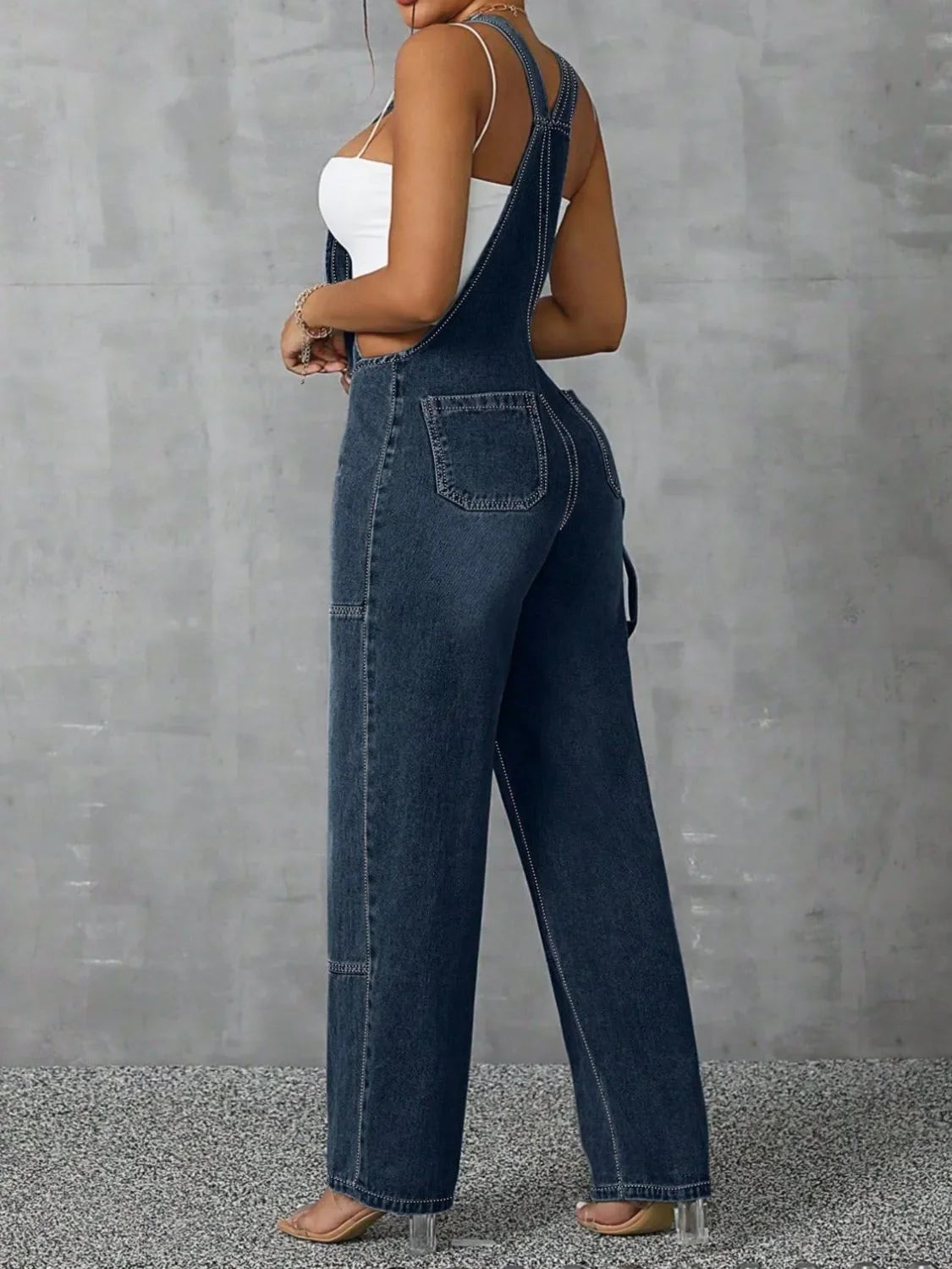 Zip Front Wide Strap Denim Overalls - tif-shop24.de