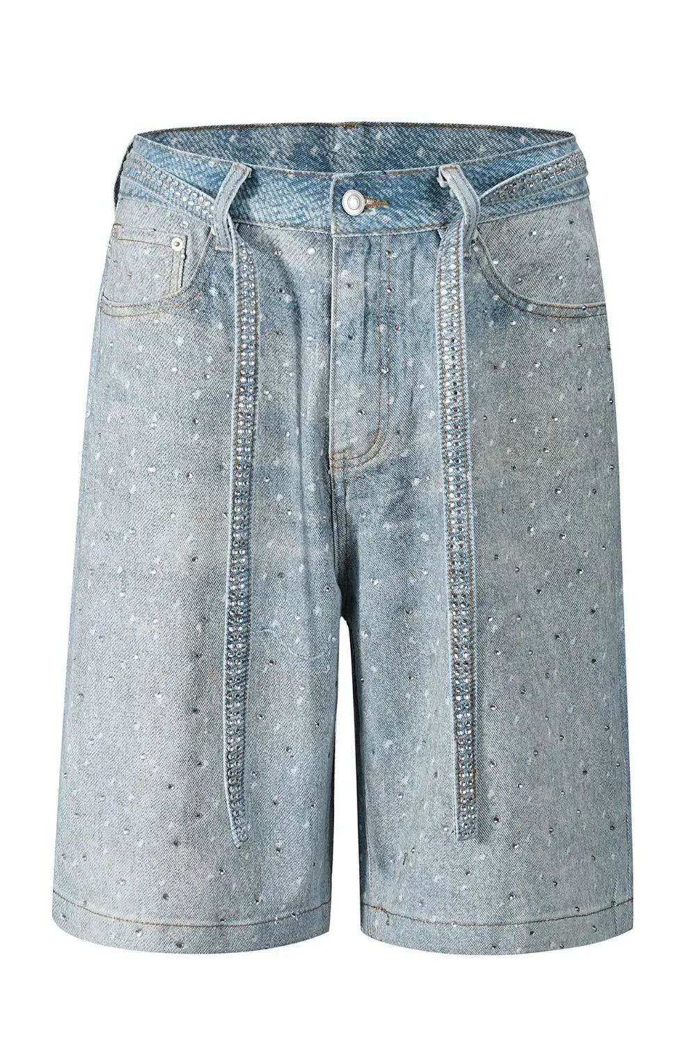 Men's Washed Rhinestone Denim Bermuda Shorts - tif-shop24.de