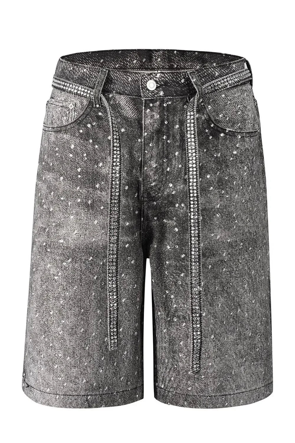 Men's Washed Rhinestone Denim Bermuda Shorts - tif-shop24.de