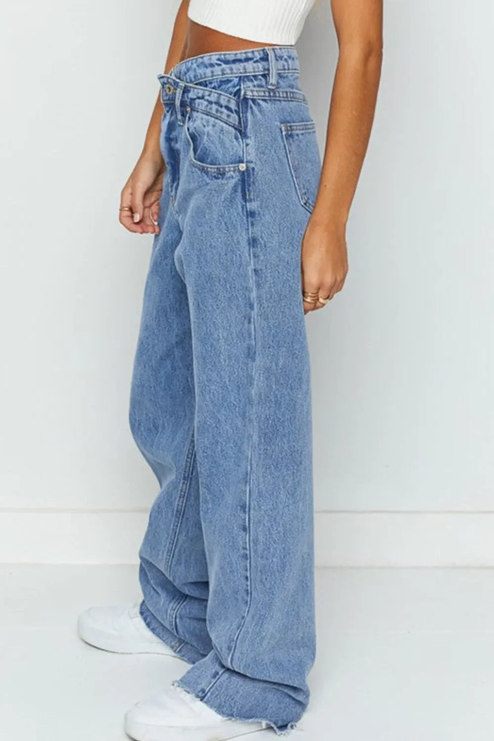 Mid Rise Asymmetrical Waist Wide Leg Jeans - tif-shop24.de