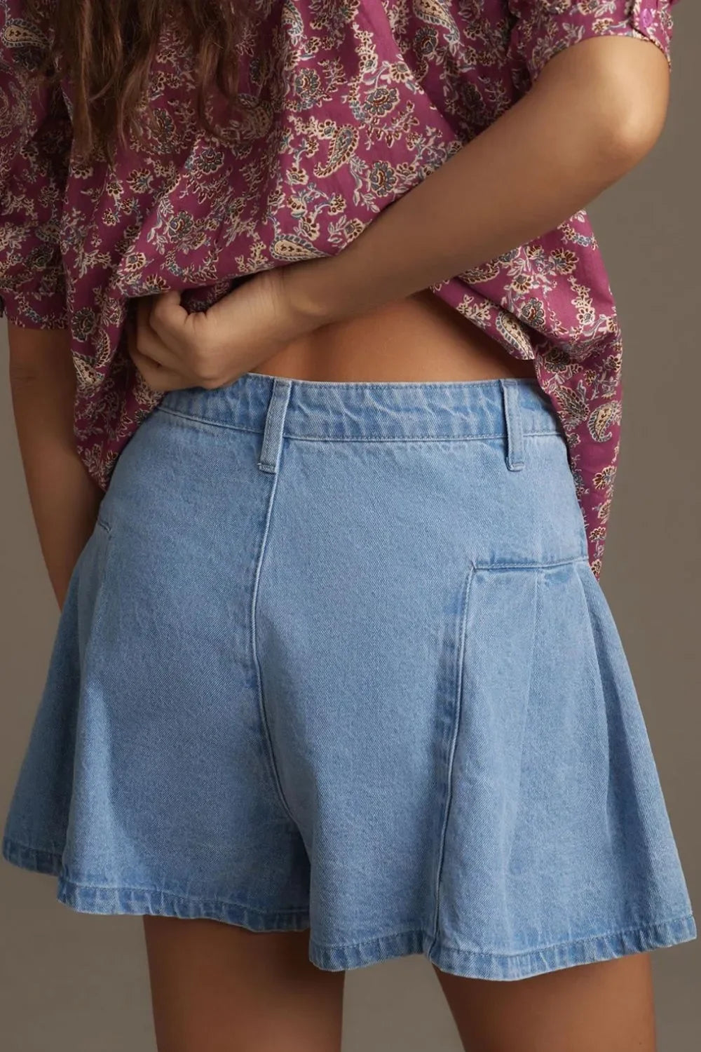 Pleated Patchwork Panel Lightweight Denim Shorts - tif-shop24.de