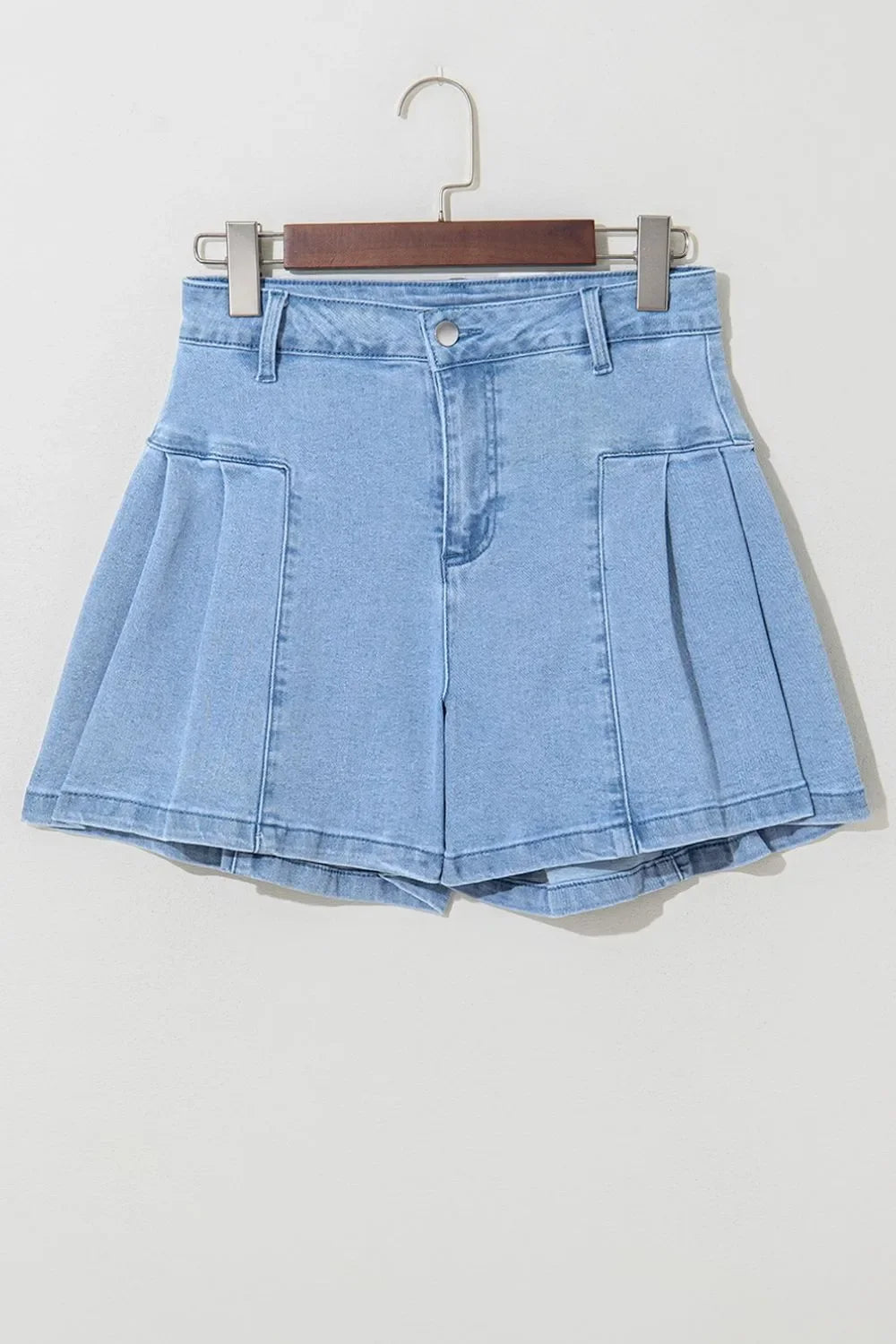 Pleated Patchwork Panel Lightweight Denim Shorts - tif-shop24.de