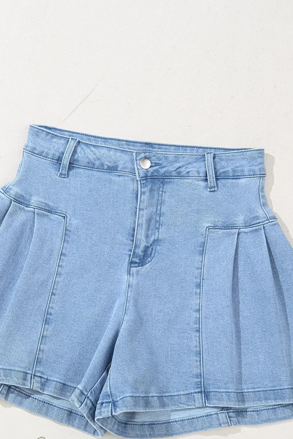 Pleated Patchwork Panel Lightweight Denim Shorts - tif-shop24.de