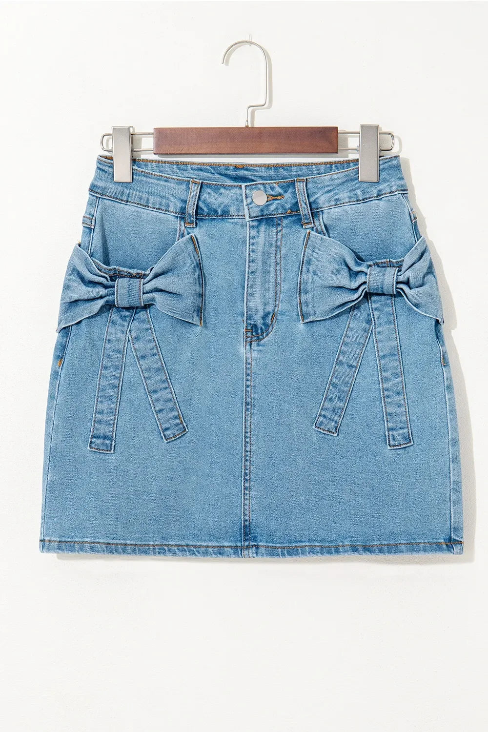 Acid Wash Bowknot Details High Waist Denim Skirt - tif-shop24.de