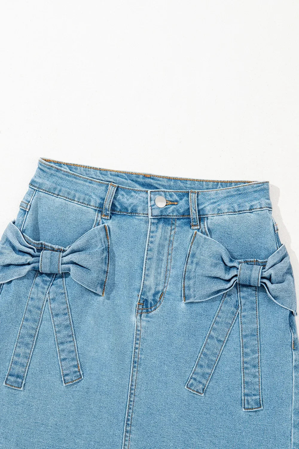 Acid Wash Bowknot Details High Waist Denim Skirt - tif-shop24.de