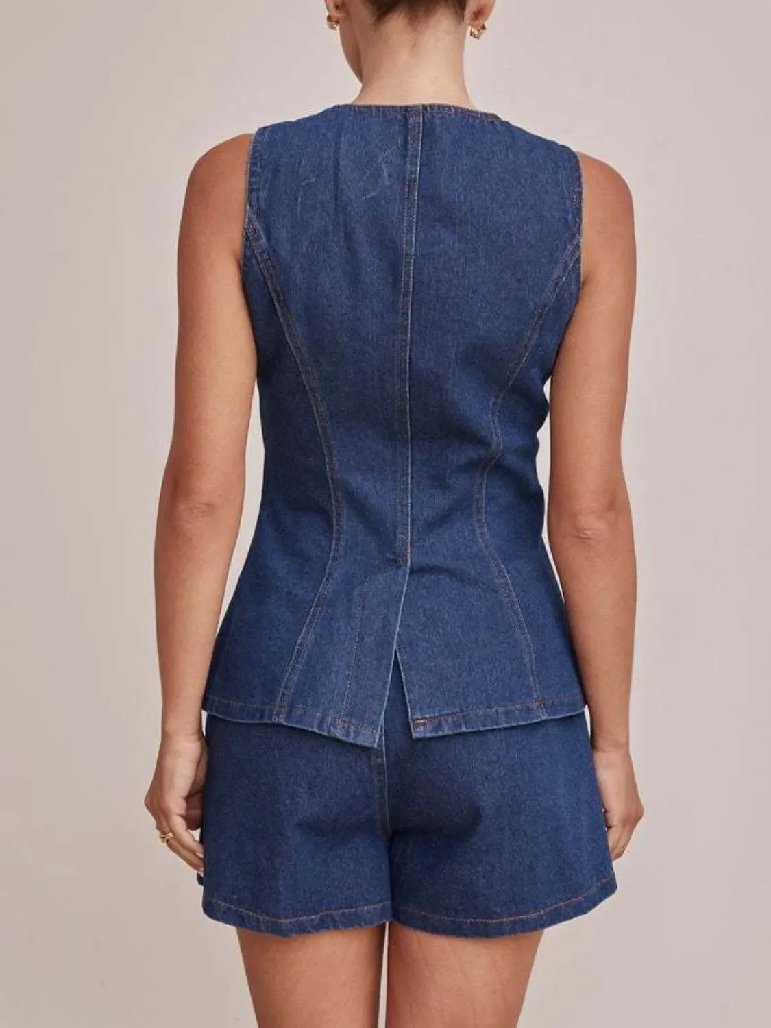 Button Down Vest and Shorts Denim Set - tif-shop24.de