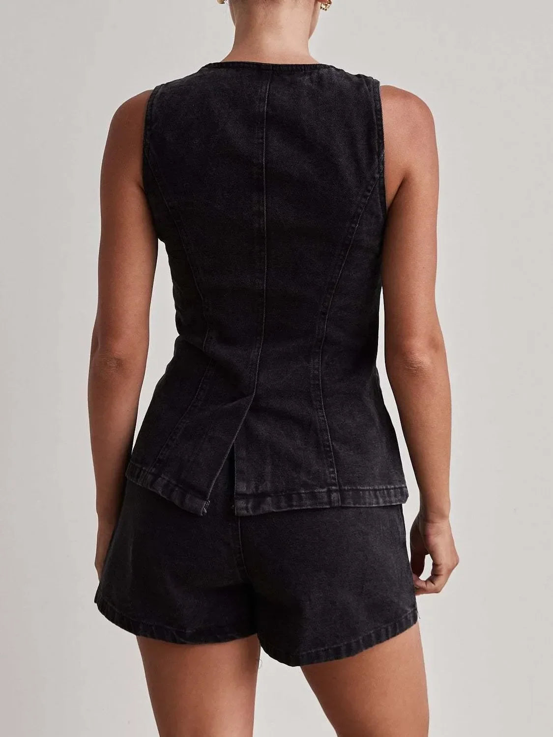 Button Down Vest and Shorts Denim Set - tif-shop24.de