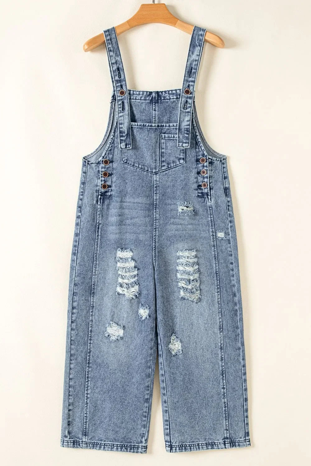 Distressed Bib Pocket Wide Leg Denim Overalls - tif-shop24.de