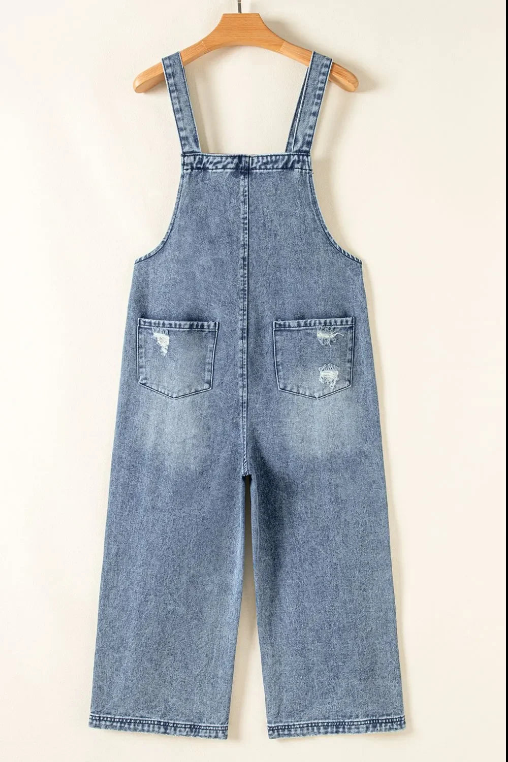 Distressed Bib Pocket Wide Leg Denim Overalls - tif-shop24.de