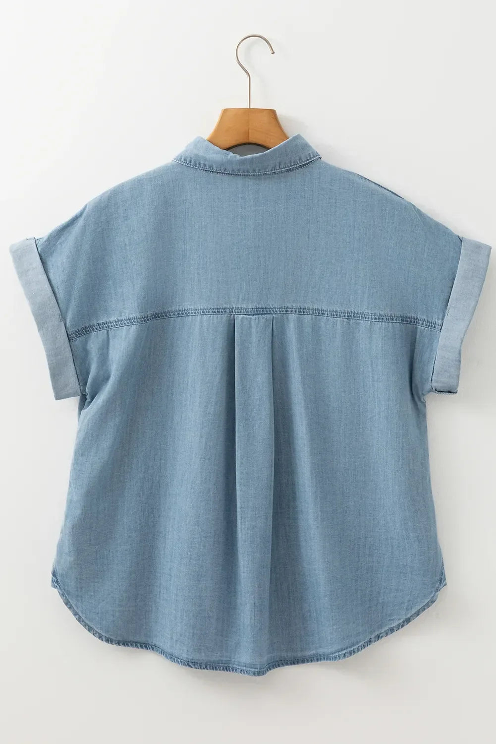 Folded Short Sleeve Patched Pocket Denim Shirt - tif-shop24.de