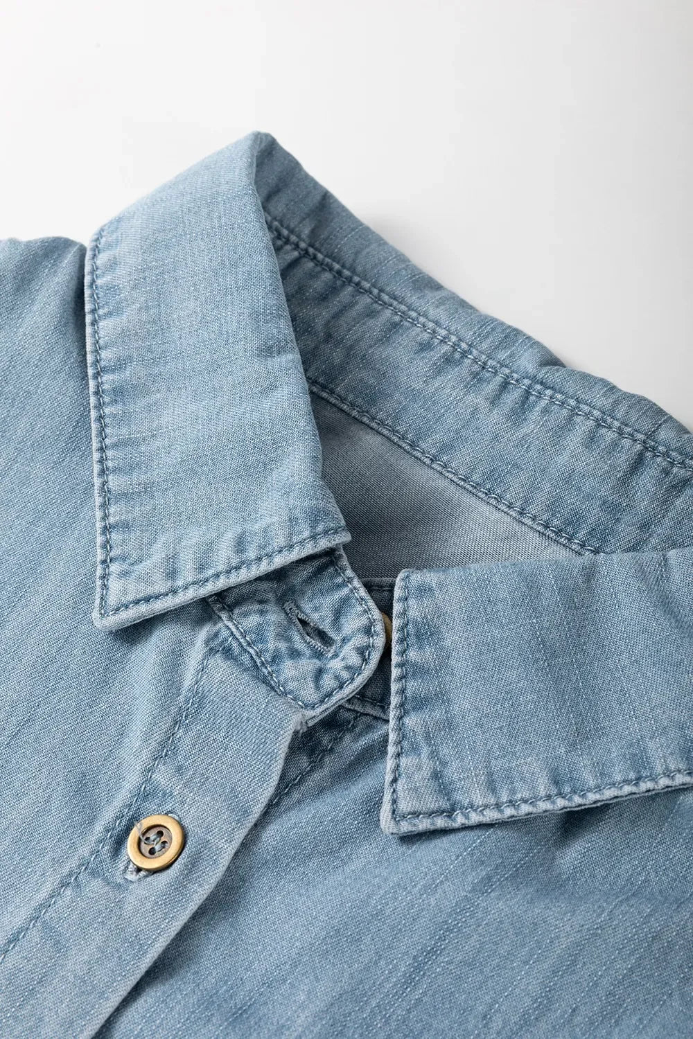 Folded Short Sleeve Patched Pocket Denim Shirt - tif-shop24.de