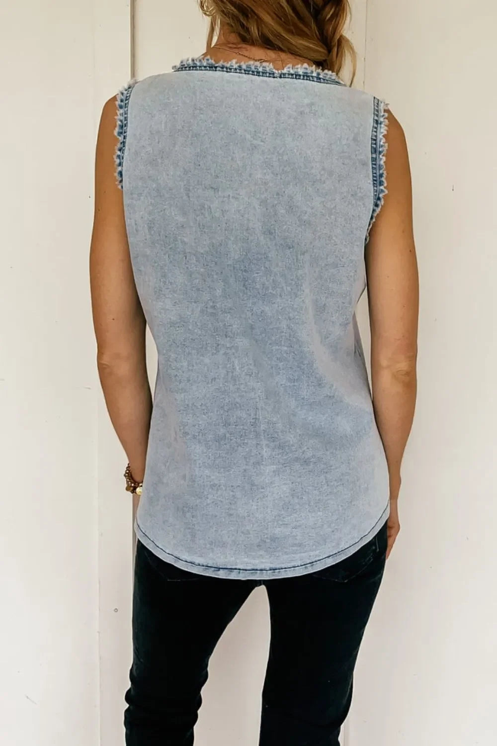 Mineral Wash Denim Frayed U Neck Sleeveless Top - tif-shop24.de