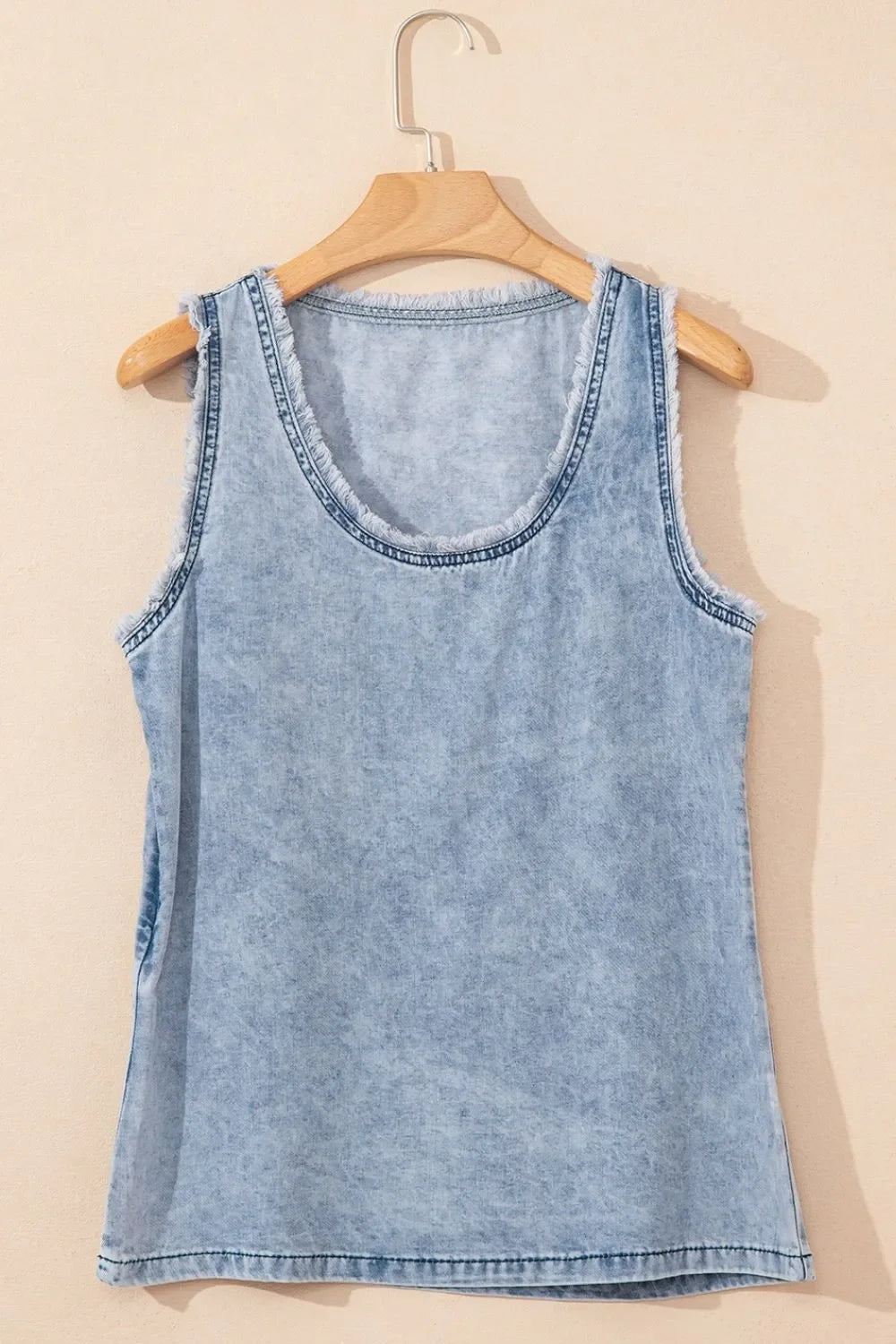 Mineral Wash Denim Frayed U Neck Sleeveless Top - tif-shop24.de