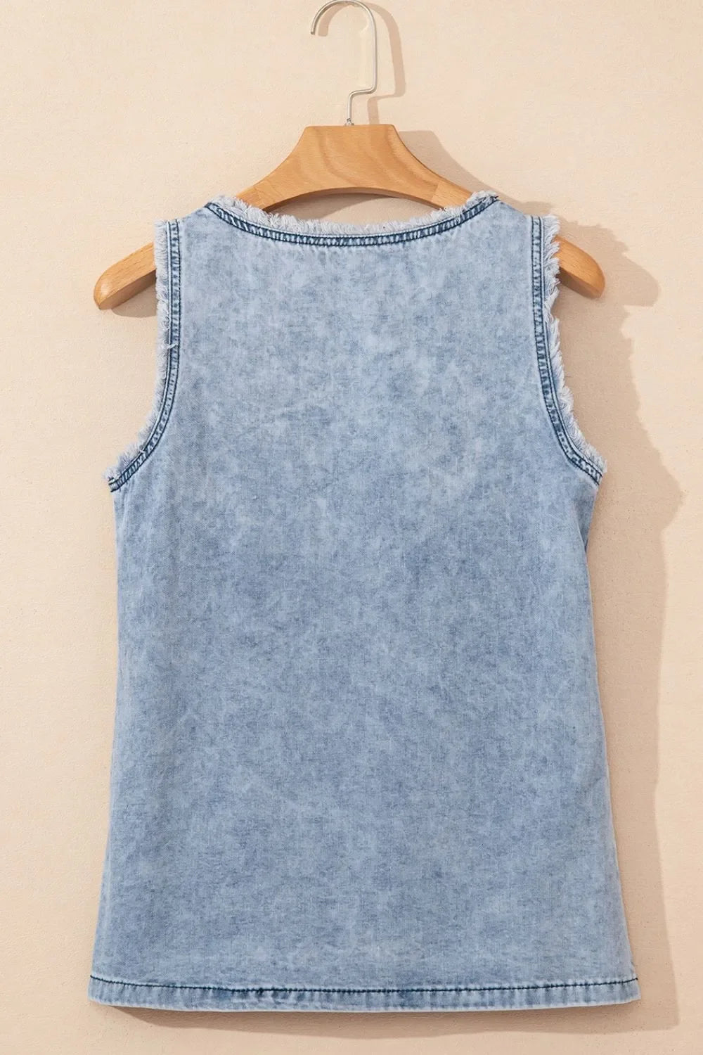 Mineral Wash Denim Frayed U Neck Sleeveless Top - tif-shop24.de