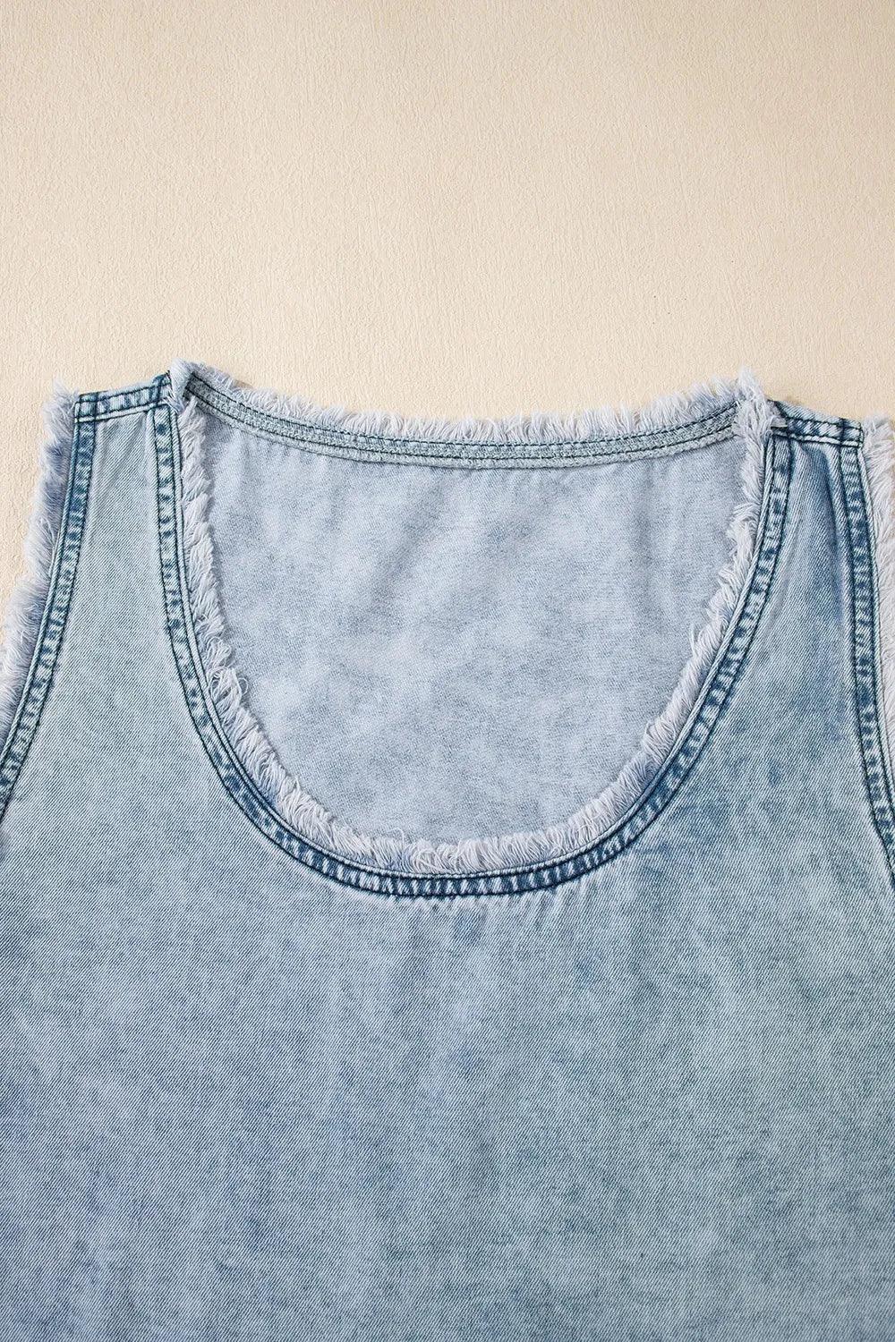 Mineral Wash Denim Frayed U Neck Sleeveless Top - tif-shop24.de