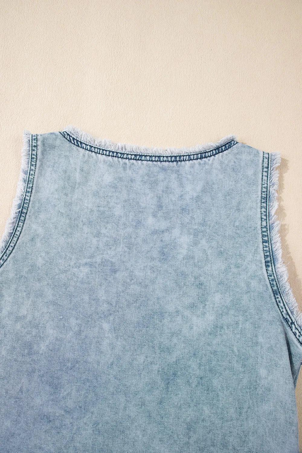 Mineral Wash Denim Frayed U Neck Sleeveless Top - tif-shop24.de