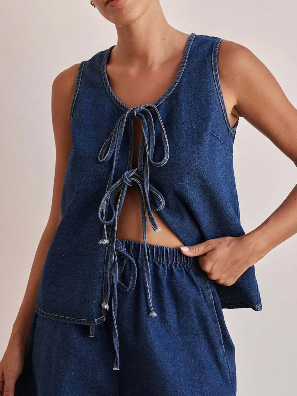 Tie Front Denim Vest - tif-shop24.de
