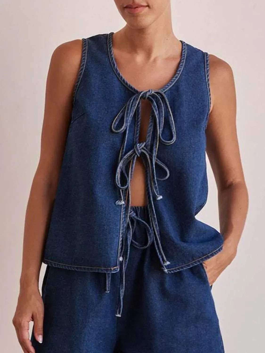 Tie Front Denim Vest - tif-shop24.de