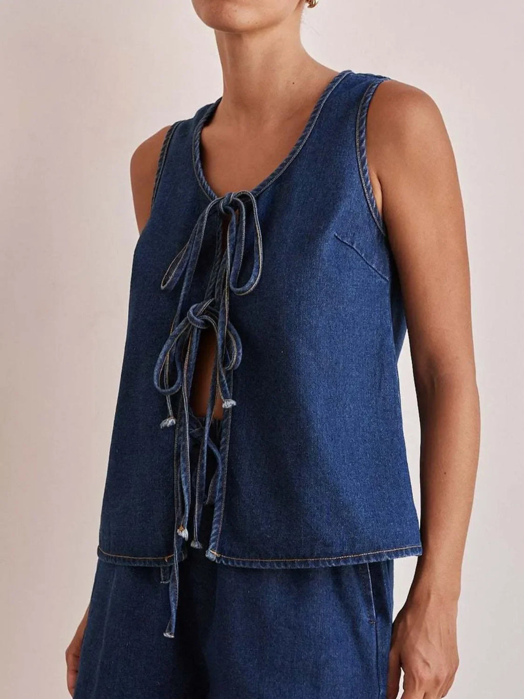 Tie Front Denim Vest - tif-shop24.de