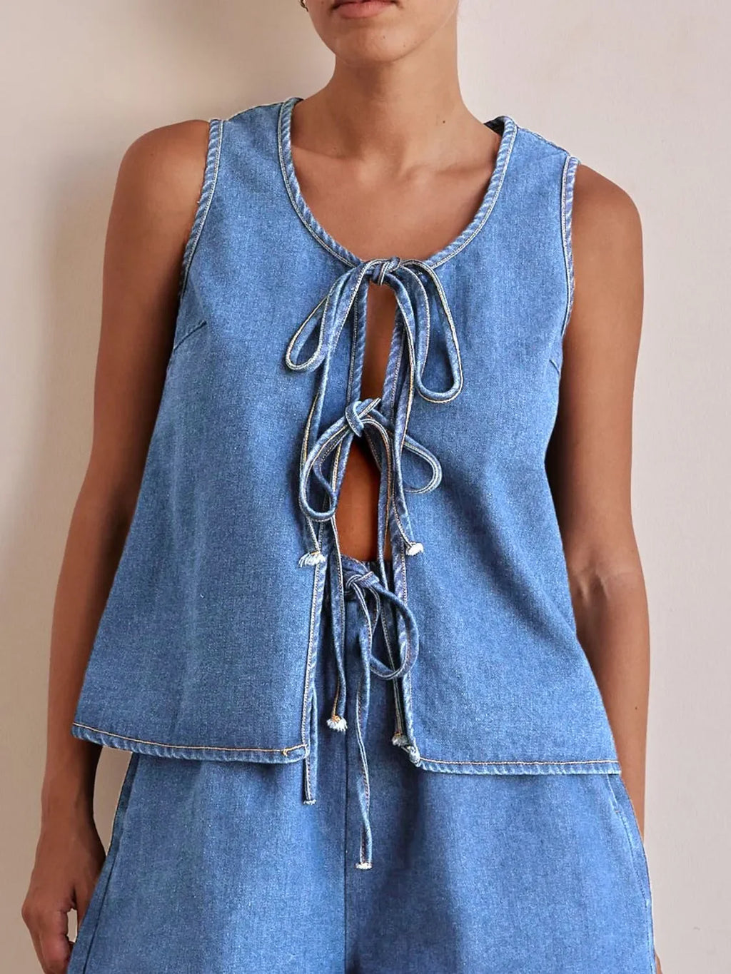 Tie Front Denim Vest - tif-shop24.de
