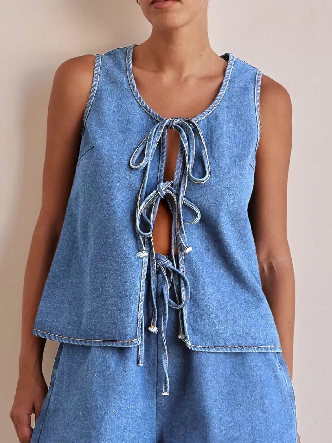 Tie Front Denim Vest - tif-shop24.de