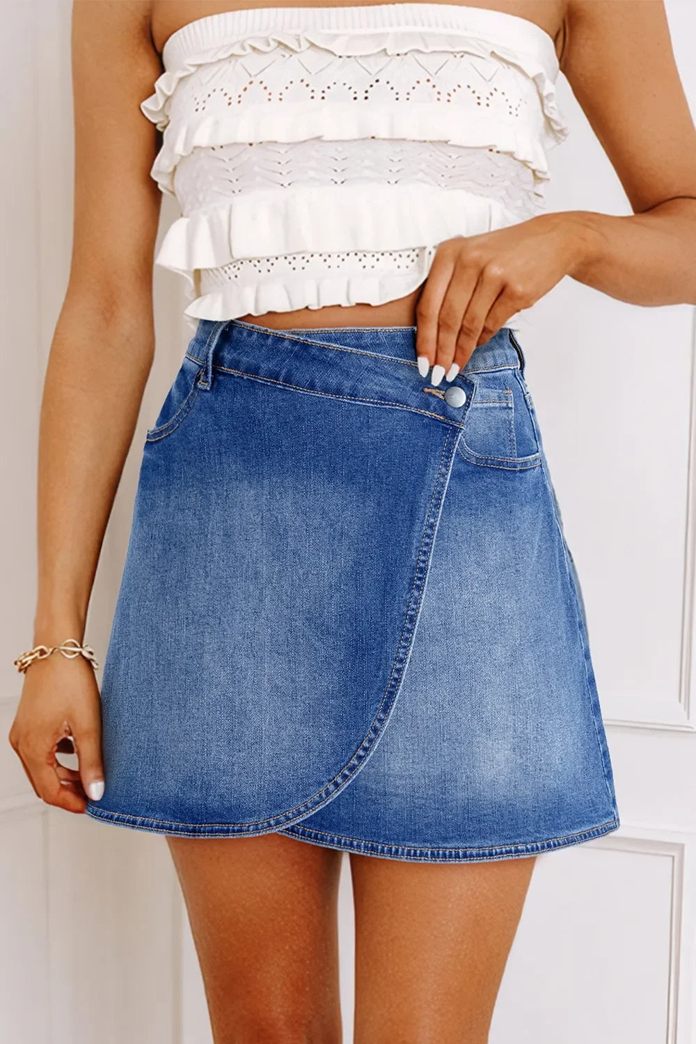 Wrapped Crossed Waist Denim Mini Skirt - tif-shop24.de
