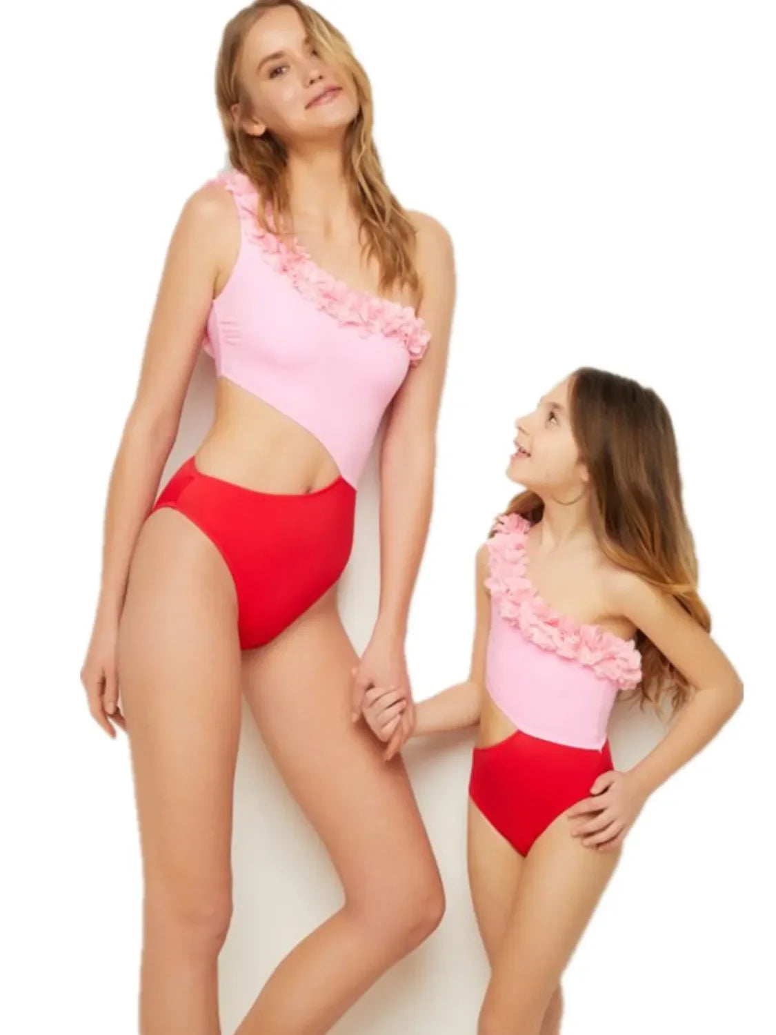 Cutout One Shoulder Contrast Parent-Child Swimwear - tif-shop24.de