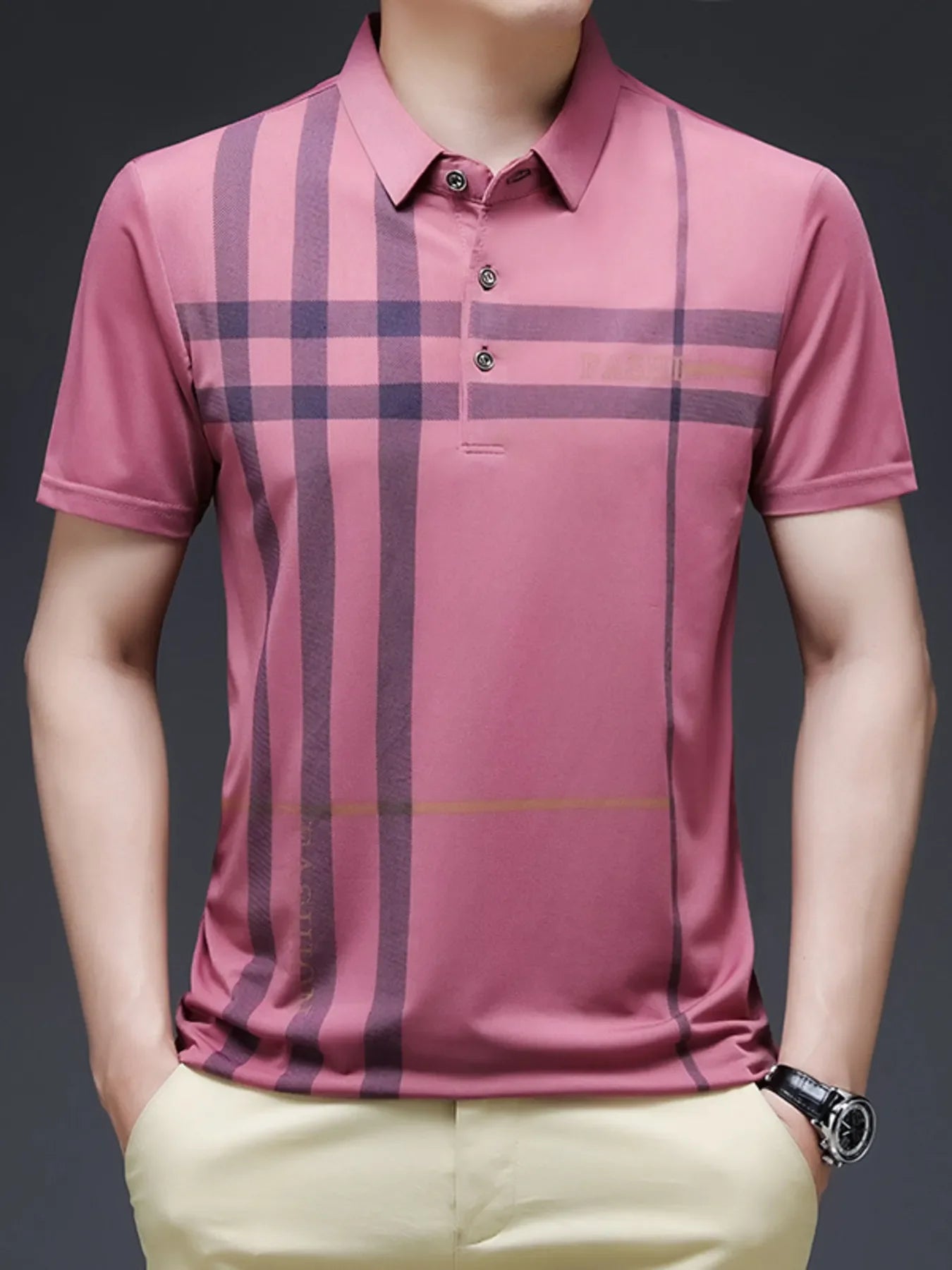 Men's Plus Size Plaid Pattern Short Sleeve Polo Shirt - tif-shop24.de