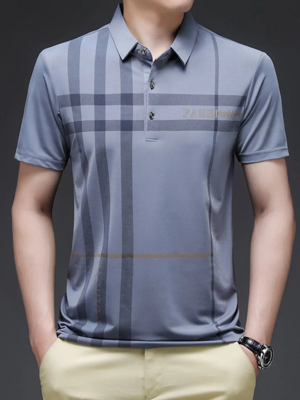 Men's Plus Size Plaid Pattern Short Sleeve Polo Shirt - tif-shop24.de