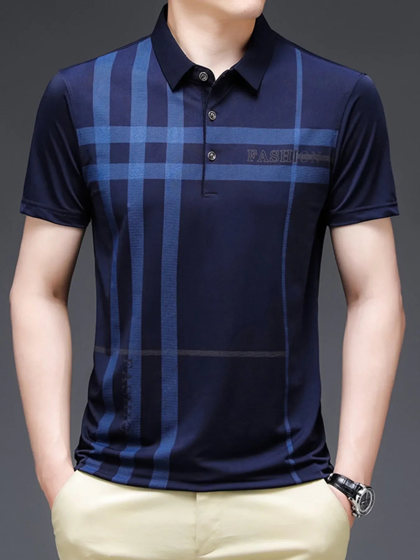 Men's Plus Size Plaid Pattern Short Sleeve Polo Shirt - tif-shop24.de